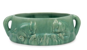 MELROSE WARE green glazed pottery possum trough, stamped "MELROSE WARE, AUSTRALIAN", 11cm high, 34cm wide.