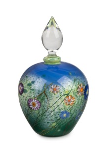 CHRIS PANTANO Australian art glass bottle with floral murrine decoration, engraved "Pantano, 456-2001", 18cm high.