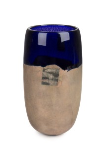 SEAN O'DONOHUE blue art glass vase with gold inclusions, impressed mark to base, 22.5cm high.