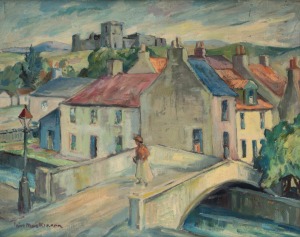 IAN MacKINNON (1886-1960), village scene, oil on board, signed lower left "Ian MacKinnon", ​​​​​​​54 x 67cm, 78 x 91cm overall.