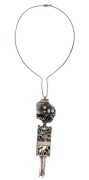ALBERT STERN Australian silver brutalist necklace and pendant with moonstone and opal, engraved "Albert Stern, 6/71", 40cm high overall, 206 grams total.