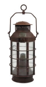 SHIP LANTHORN rare antique ship's candle lantern, bearing original brass plaque "Price's Patent Candle Company Limited, Government Emigrant Ship Lanthorn No. 610, Registered July 5, 1854", 56cm high overall.