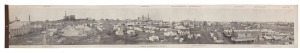 KALGOOLIE INTEREST "THE GOLDEN MILE" circa 1899, rare and early seven sheet black and white panoramic photograph on linen backing of the famed goldfields with captions listing the original claims: I.) Kalgurli G.M. II.) South Kalgurli G.M. III.) Associated G.M. IV.) Central and West G.M. V.) Boulder Perseverance G.M. VI.) Lake View Consols G.M. VII.) Great Boulder G.M. VIII.) Boulder Block. IX.) Golden Horseshoe G.M. X.) Ivanhoe G.M. 22 x 146cm overall.