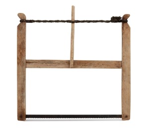 An antique whalebone bow saw, 19th century, 27cm wide.