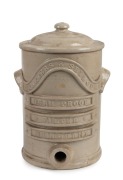 "CHAMBERS & SEYMOUR GERM PROOF FILTER, MELBOURNE" antique pottery water filter with lid, ​​​​​​​34cm high.
