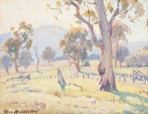 MAX MIDDLETON (1922-2013), (farm scene landscape), oil on board, signed lower left "Max Middleton", 19 x 24cm, 32 x 37cm overall.