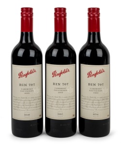 PENFOLDS Bin 707, cabernet sauvignon, 2008 vintage, 750ml, three bottles.