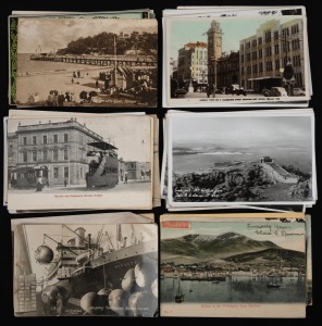 HOBART: A group of postcards (several early RPs), from publishers such as Spurling, E.J.H., J.W. & S., Ash Bester, Breaden, and Valentines (also noted two original J. W. Beattie), featuring views of Mount Wellington, Sandy Bay, Hobart wharves, Murray Stre
