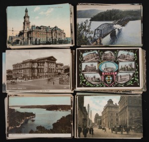 NEW SOUTH WALES: A collection of postcards (some RPs among them), mainly featuring views of Sydney and surrounds, from publishers such as Ward Lock & Co., Samuel Wood, Valentine & Sons, J. Beagles & Co., and many others. (100 items)