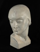 GUSTAV PILLIG fired plaster head with cream painted finish, incised "G. Pillig", 20.5cm high.