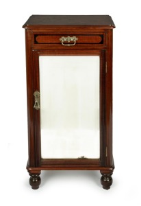 An antique Australian blackwood side cabinet with mirrored door and ebony inlay, Melbourne origin, 19th century, 97cm high, 51cm wide, 35cm deep.
