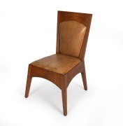 WALTER BURLEY GRIFFIN "Straight Chair" pair, manufactured in oak and leather by JAMES MOORE & SONS Pty Ltd. Melbourne, for Newman College, University of Melbourne, circa 1917, 90cm high. - 2