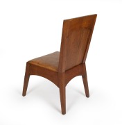 WALTER BURLEY GRIFFIN "Straight Chair" pair, manufactured in oak and leather by JAMES MOORE & SONS Pty Ltd. Melbourne, for Newman College, University of Melbourne, circa 1917, 90cm high. - 3