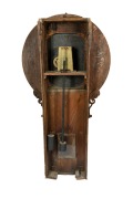 CULGOA RAILWAY STATION rare antique Australian drop dial railway master clock in figured huon pine case, weight driven seconds beating movement with deadbeat escapement and maintaining power. The dial marked "T. GAUNT". Original cast iron bezel, painted d - 4