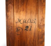 An antique Australian huon pine three door breakfront wardrobe with bevelled mirror plate central door, arched pediment and full-length carved and fluted columns, circa 1870, ​​​​​​​234cm high, 220cm wide, 73cm deep. - 4