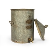 W. M. WHITE'S LIMESTONE FILTER, MELBOURNE antique galvanised metal water filter with original lid and plaques bearing City Road, South Melbourne address, 19th century, 58cm high. - 2