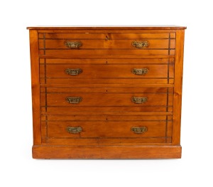 An antique Australian huon pine chest of four drawers, Melbourne origin, late 19th century, 88cm high, 100cm wide, 43cm deep.