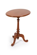 An antique huon pine wine table with oval top, Tasmanian origin, circa 1875, 74cm high, 61cm wide, 48cm deep.