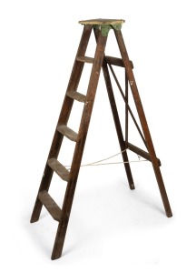 A vintage timber step ladder, early to mid 20th century. Note: Decorative use only. 187cm high.