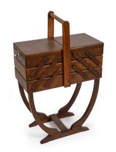 A vintage Australian hardwood concertina sewing tidy, mid 20th century, 78cm high, 55cm wide, 19cm deep.