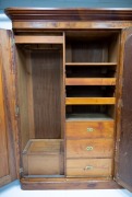 An antique Australian huon pine three door wardrobe with figured birdseye panels and mirrored centre, Melbourne origin, circa 1875, ​​​​​​​210cm high, 190cm wide, 58cm deep. - 3