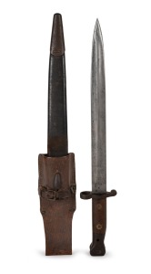 Lee Enfield 1888 long pattern bayonet with scabbard and frog, ​​​​​​​42.5cm long.