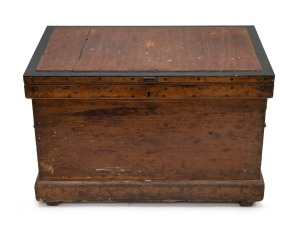 A carpenter's antique tool trunk, pine, cedar and teak, housing a selection of hand tools, 19th/20th century, 58cm high, 91cm wide, 57cm deep.
