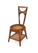 CAFE AUSTRALIA important blackwood dining chair designed by WALTER BURLEY GRIFFIN & MARION MAHONY GRIFFIN, manufactured by HARRY GOLDMAN of Melbourne, circa 1916. Note: Top rail, bottom shelf replaced and inside seat support professionally replaced, origi