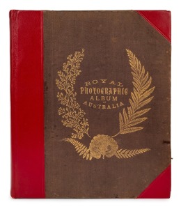 ROYAL PHOTOGRAPHIC ALBUM OF AUSTRALIA, "Lawrence Frost&rsquo;s Compendium Of His Views Of Australia, The City Views", circa 1879. An attractive half-morroco album in brown cloth boards with embossed gilt lettering and pictorial fern decoration, housing 25 album