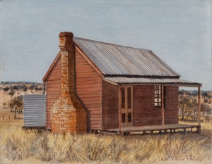 HELEN OGILVIE (1902-1993), Boundary Riders, oil on board, signed "H. Ogilvie, '71", 18 x 23cm, 27 x 32cm overall.