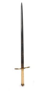 A Georgian naval Officer's dirk, engraved blade with remains of original blueing and gilt decoration, circa 1800, 46cm long overall.