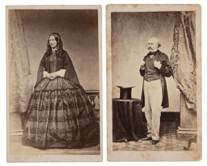[TASMANIAN INTEREST] Two 1860s cartes-de-visite by P.L. Reid & Co. (Hobart), featuring Sir Thomas Gore Browne and his wife Harriet Louisa Campbell. Browne served as 2nd Governor of Tasmania from 1861 to 1868, implementing measures to encourage immigration