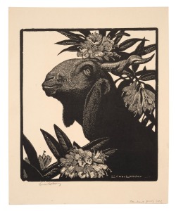 LIONEL LINDSAY (1874-1961), Goat and Rhododendrons, woodcut, signed in the lower margin "Lionel Lindsay", sheet size 22 x 18cm overall.