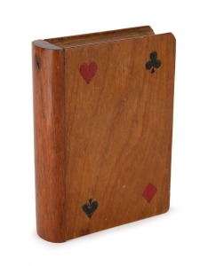 An Australian timber book box with playing card decoration, 20th century, 13cm high.
