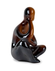 ELLIS brown glazed pottery "Thinker" statue, ​​​​​​​27cm high.