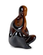 ELLIS brown glazed pottery "Thinker" statue, ​​​​​​​27cm high.