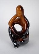 ELLIS brown glazed pottery "Thinker" statue, ​​​​​​​27cm high. - 2