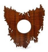 An attractive antique fiddleback blackwood picture frame in the form of a map of Tasmania, stamped verso "J. A. Petterd Maker, Hobart", 20th century, 25 x 22cm.