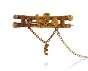 W.J. KAIN of Western Australia antique 18ct gold miner's brooch with natural gold nugget specimens, 19th century, stamped "18c. W.J. KAIN", ​​​​​​​5cm wide, 12.3 grams total.