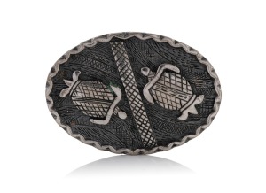 ADRIEN SCHAGEN vintage Australian silver brooch with Aboriginal turtle design, mid 20th century, stamped "STG. SILVER, AUSTRALIA, E.A. REG. APP.", 4.7cm wide.