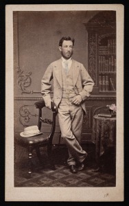 [TASMANIAN INTEREST] A circa 1870 carte-de-visite featuring William John Nevin (1852&ndash;1891), younger brother of Thomas Nevin, produced by T.D. Webb (Launceston), with message in ink on reverse "With R.S.R.'s compliments, to Ms E. Bayles, Auburn, Ross".