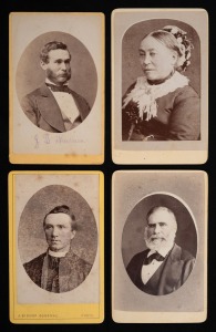 [TASMANIAN INTEREST] Group of CDVs, the photographers comprising three J. Bishop Osborne (showing Mr and Mrs McWilliam, both dated 1889, and a man of the cloth), and one Chandler & Lomer (showing J.G. Meaburn). (4 items)