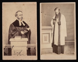 [TASMANIAN INTEREST] Two c. 1860s cartes-de-visite featuring Launceston Methodist Church minister Rev. James Hutchison, one by Alfred Winter (Hobart), the other by P.L. Reid (Launceston).