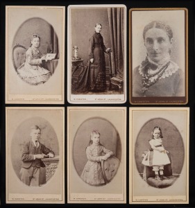 [TASMANIAN INTEREST] Six c. 1870s cartes-de-visite by Cawston's (Launceston), all incorporating a depiction of his 1866 Melbourne Intercolonial Exhibition prize medal on the reverse.