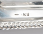 Queen Victoria royal presentation sterling silver inkstand, rectangular tray with gadrooned border, central stamp box with royal inscription "From VRI 1899", flanked by two inkpots in cut crystal with silver lids; gifted to The Rt Hon Lord Hallam Tennyson - 3