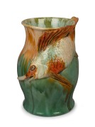 REMUED stunning exhibition quality green glazed pottery vase with applied swordfish decoration. This piece is unrecorded and possibly unique. Incised "Remued, Hand Made", an imposing 36cm high. - 2