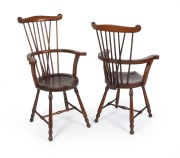 A. J. WHITE, IMPORTER & MANUFACTURER, CHRISTCHURCH, pair of mahogany comb back armchairs, circa 1900, with original brass ratiler's plaque to the underside of one chair, 104cm high, 70cm across the arms. - 2