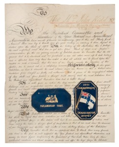 A hand-written letter on ROYAL COMMISSION for the ADELAIDE JUBILEE EXHIBITION of 1887, signed by "George, President" [H.R.H. The Duke of Cambridge] thanking John Kidd for his services as a juror "for the British Section at the Adelaide Jubilee Internation