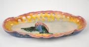 CASTLE HARRIS pierced pottery bowl with applied bird decoration, incised "Castle Harris", 29cm wide. - 2