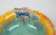 CASTLE HARRIS pottery bowl with applied fish decoration, incised "Castle Harris", 7cm high, 23cm wide. - 2